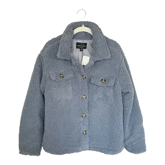 Haute Monde Cozy Blue Teddy Fleece Barn Jacket Button Up Shirt Jacket Sz M NWT - Picture 9 of 16